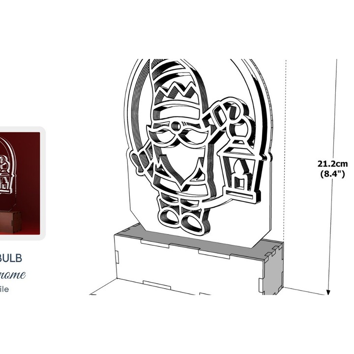 Lampa 3D, Agios Basiles, Gnome, 30x20cm, din plywood, set decorativ