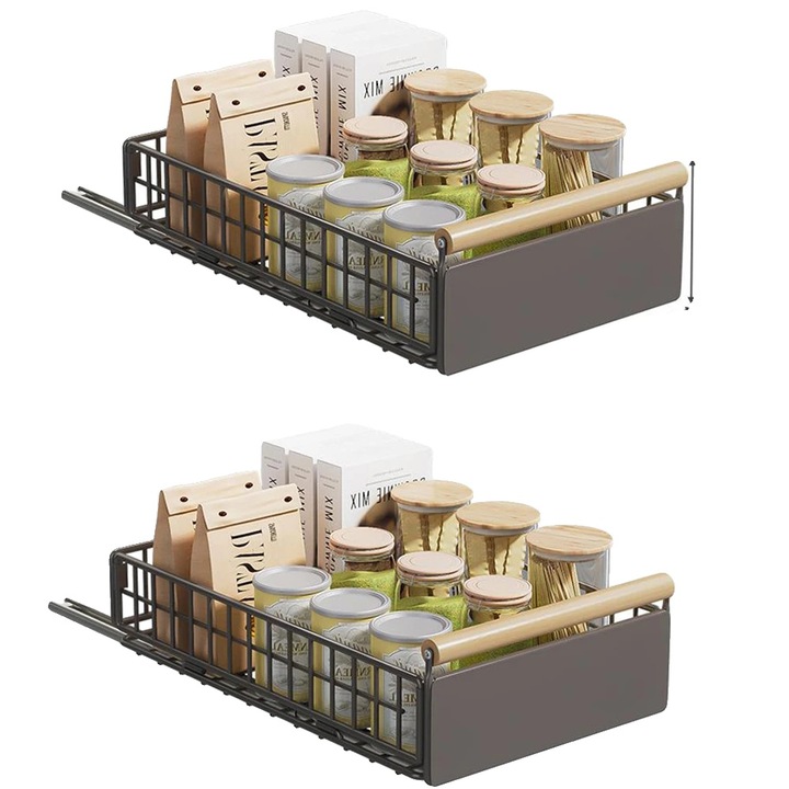 Tárolópolc, csúszó design, tartós konstrukció, 2 darabos készlet, szén és fa