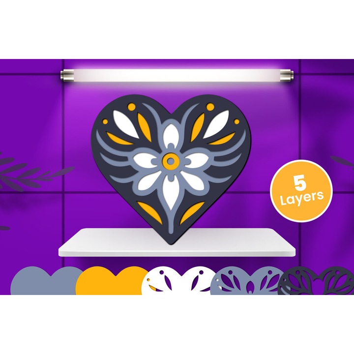 Hartie pentru lucru manual, Intrahome, inima 3D, dimensiune 12x12 cm, din plywood 3mm-4mm, set