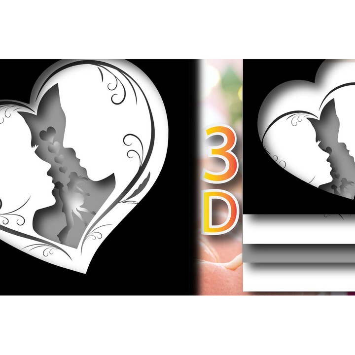 Cutie de umbra 3D Love Multilayer, Intrahome, 25x25 cm, din plywood, pentru decorare si proiecte DIY