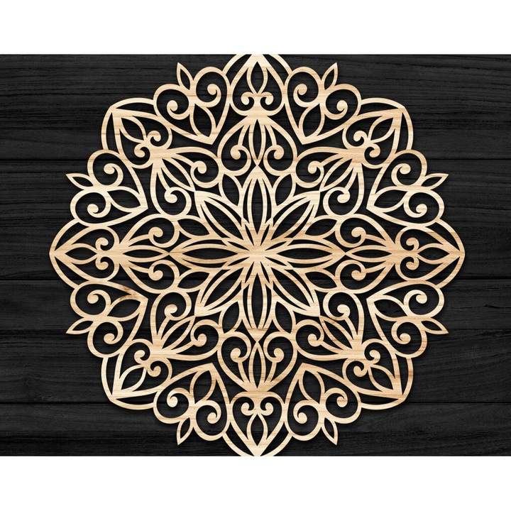 Placa decorativa, Intrahome, Mandala 3D, 30x30 cm, din plywood 3mm-4mm, pentru decoratiuni si proiecte DIY