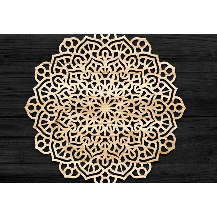 Placa lemn Trisdiastate Mandala, Intrahome, 30x30 cm, din plywood 3mm-4mm, pentru decoratiuni si proiecte DIY
