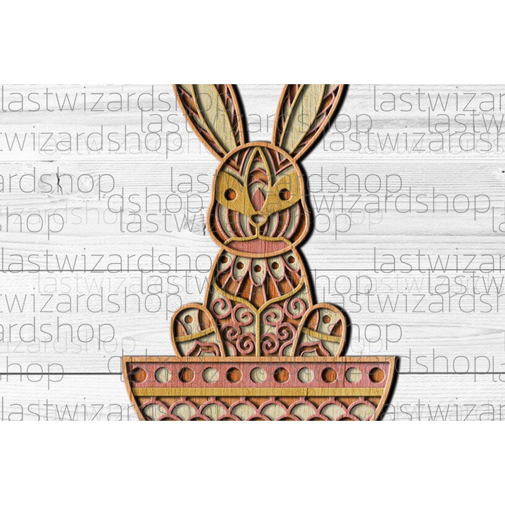 Iepuras de Paste 3D stratificat, Intrahome, 30x30 cm, din plywood 3mm-4mm, pentru decoratiuni si proiecte DIY