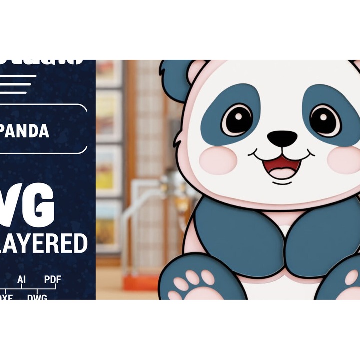 Decoratiune 3D Panda din lemn, Intrahome, 1500x1500cm, pentru taiere cu plotter, din plywood 3mm-4mm