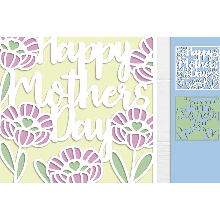 Felicitare din lemn, Intrahome, 15x15 cm, pentru Ziua Mamei, cu strasuri, din plywood 3mm-4mm