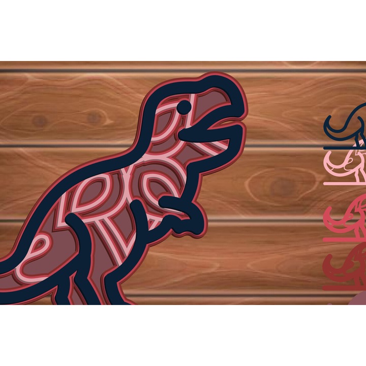 Puzzle 3D Multi Layer Dinosaur, Intrahome, 8x8 cm, din lemn plywood 3mm-4mm, pentru decorare si proiecte DIY