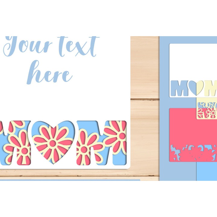 Felicitare 3D din lemn, Intrahome, pentru ziua mamei cu flori, 5x5 cm