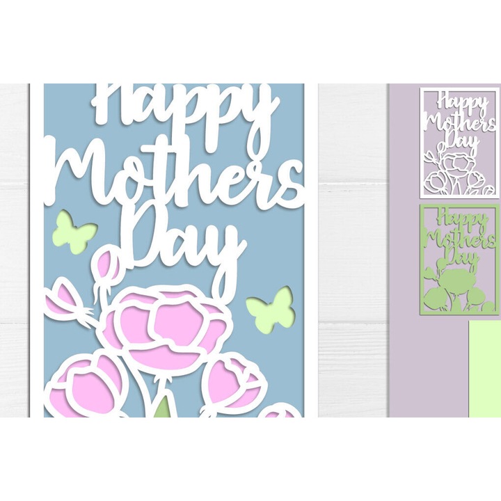 Felicitare 3D din lemn, Intrahome, pentru Ziua Mamei, 15x15 cm, cu strasuri