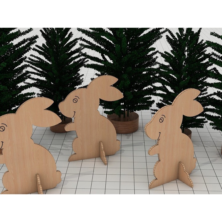 Puzzle tridimensional iepure Zoo, Intrahome, 30x20cm, din lemn plywood 3mm-4mm, pentru decorare si proiecte DIY