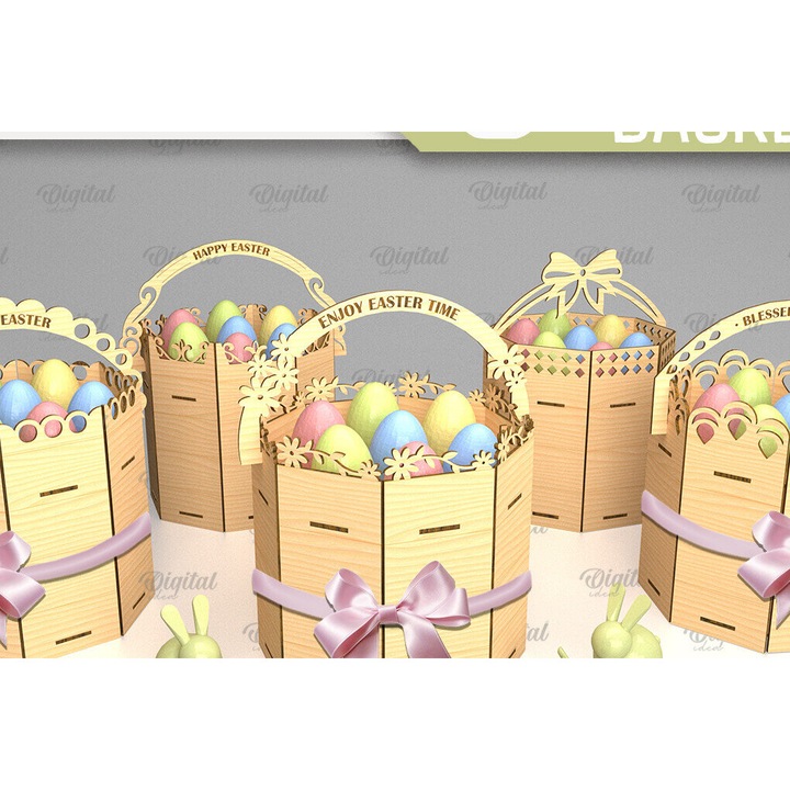 Set 3D decorativ din lemn, Intrahome, oua pascale, 15x15 cm