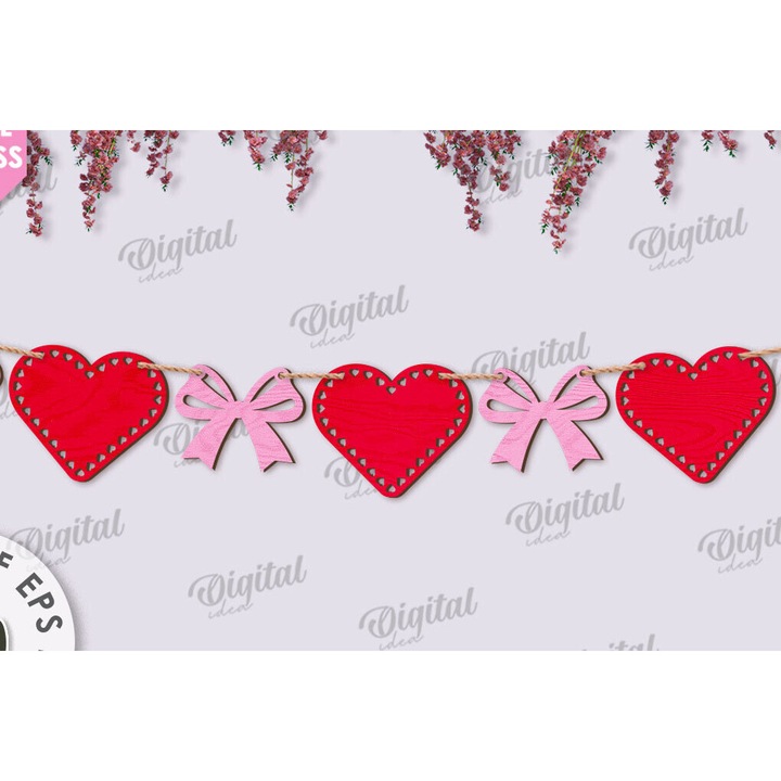 Pano decorativ din lemn, Intrahome, 15x15 cm, pentru Ziua Indragostitilor, din plywood 3mm-4mm, set de taiere