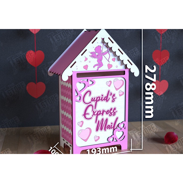 Cutie postala 3D din plywood, Intrahome, 15x15 cm, pentru Ziua Indragostitilor, utilizare decorativa si creativa