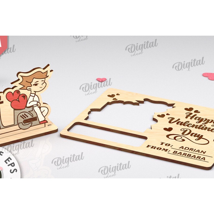 Felicitare din lemn, Intrahome, pentru Ziua Indragostitilor, 15x15 cm, 3mm-4mm grosime, set