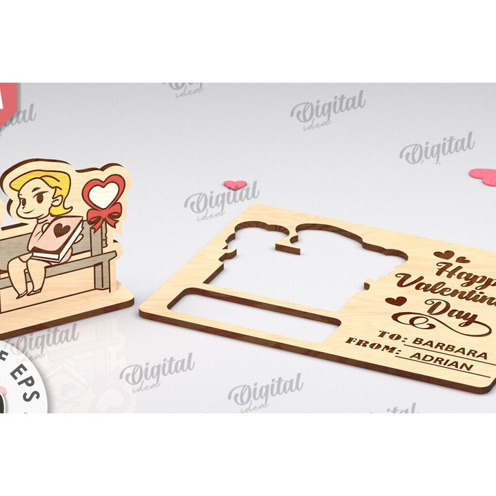 Felicitare din lemn pentru Ziua Indragostitilor, Intrahome, 15x15 cm, 3mm-4mm grosime, fabricata in Grecia