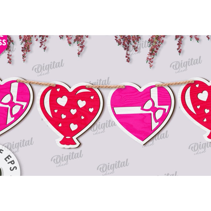 Pano decorativ din plywood pentru Ziua Indragostitilor, Intrahome, 15x15 cm, 3mm-4mm, set