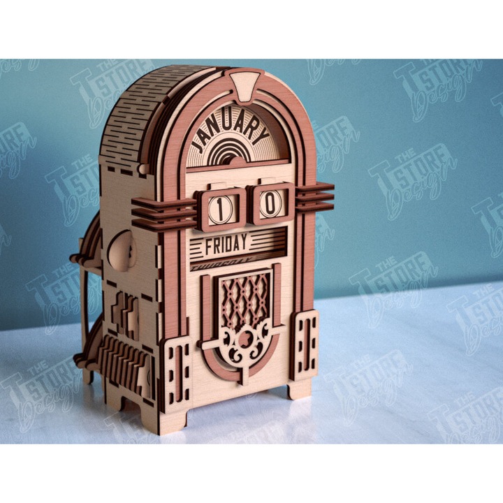 Puzzle 3D Jukebox Emerologio, Intrahome, 20x20 cm, din lemn, pentru decorare si proiecte DIY