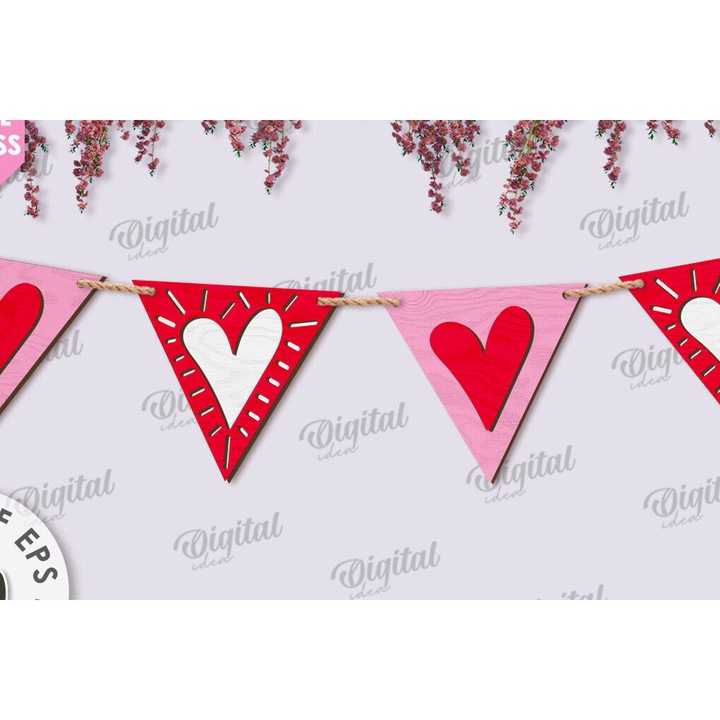 Pano decorativ din lemn, Intrahome, 15x15 cm, pentru Ziua Indragostitilor, din plywood 3mm-4mm, set