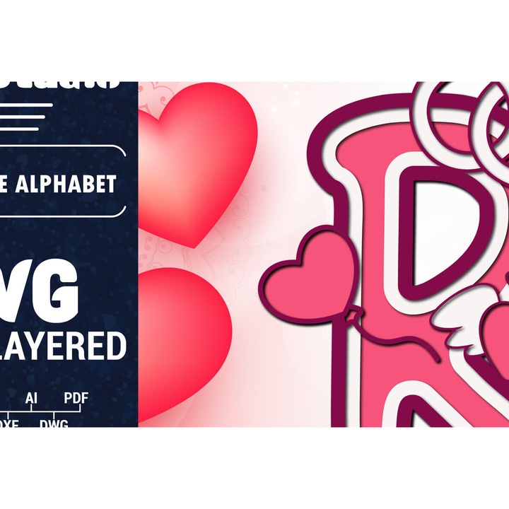 Taiere tridimensionala din lemn cu alfabetul Sfantului Valentin, 1500x1500 cm, 3mm-4mm, set