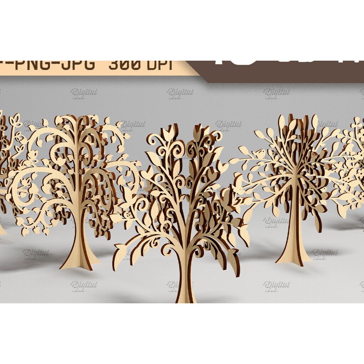 Copac 3D din lemn, Intrahome, 30x20 cm, taiat cu laser, pentru decoratiuni si proiecte DIY