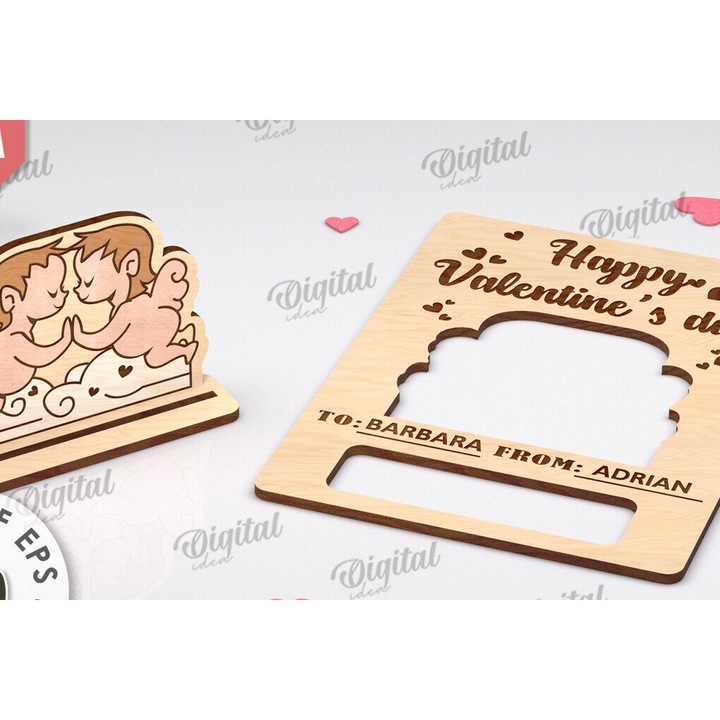 Felicitare din lemn, Intrahome, pentru Ziua Indragostitilor, 15x15 cm, 3mm-4mm grosime, set