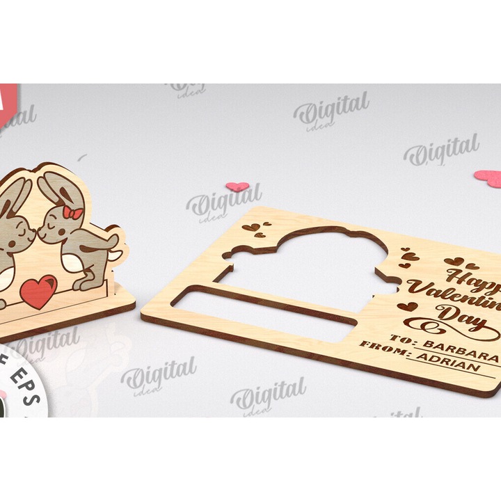 Felicitare din lemn, Intrahome, pentru Ziua Indragostitilor, 15x15 cm, 3mm-4mm