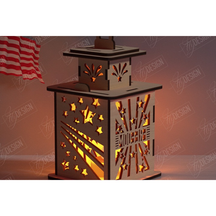 Lanterna 3D din lemn, Intrahome, 30x20 cm, pentru decorare si proiecte DIY