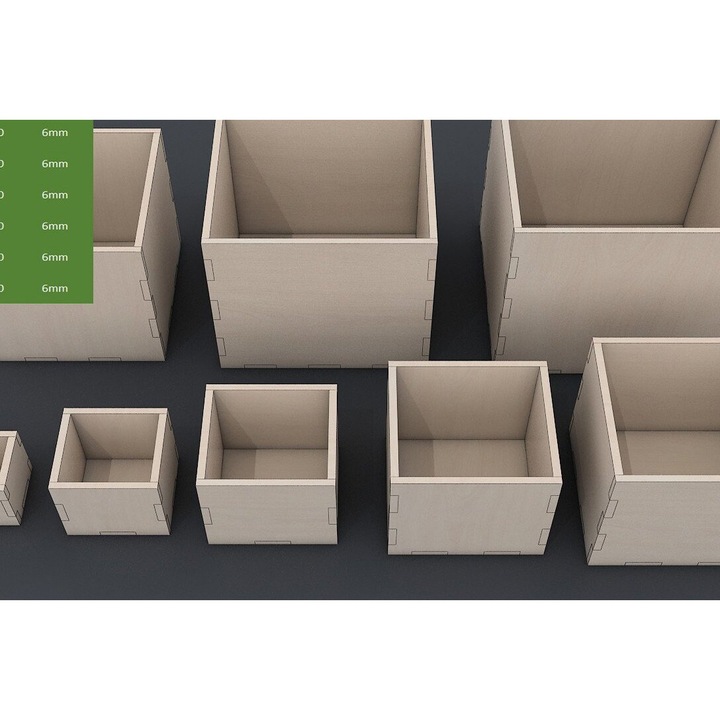 Set koutiu 6mm, Intrahome, plywood 3mm-4mm, 6x6 cm, pentru decoratiuni si proiecte DIY