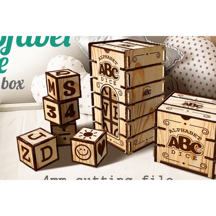 Zaruri alfabetice in cutie, Intrahome, 30x20 cm, din plywood 3mm-4mm, pentru decorare si proiecte DIY