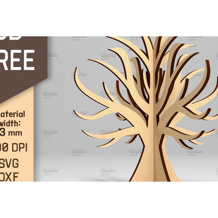 Copac 3D din lemn, Intrahome, 30x20 cm, taiat cu laser, pentru decoratiuni si proiecte DIY