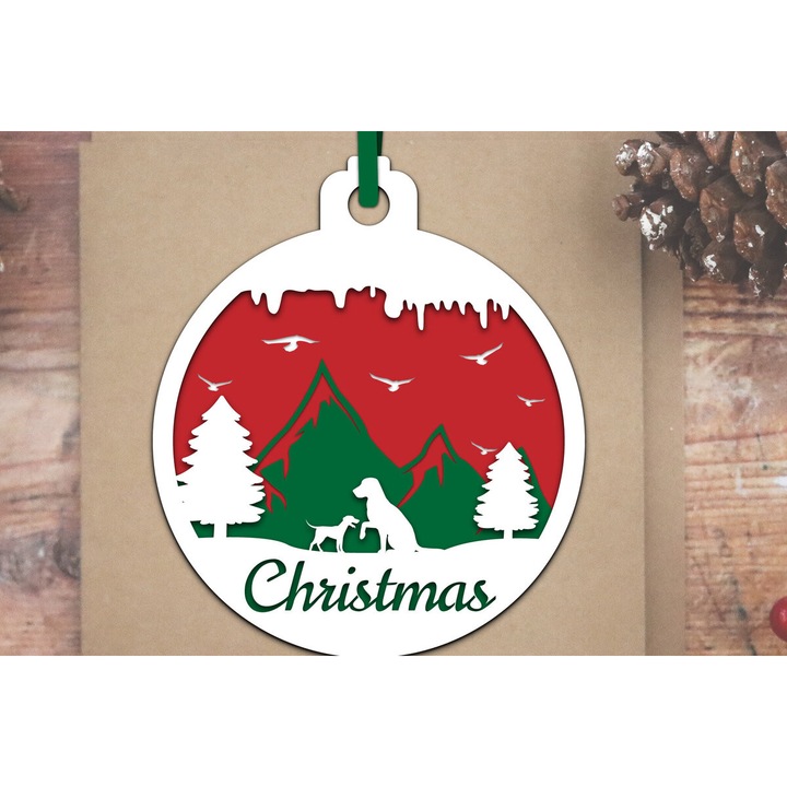 Decoratiune din lemn taiat, Intrahome, Papercut Zoo Craciun, 8x8 cm, set pentru proiecte DIY