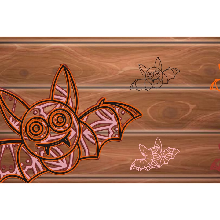 Bats 3D MultiLayer Halloween, Intrahome, 15x15 cm, Plywood 3mm-4mm, set