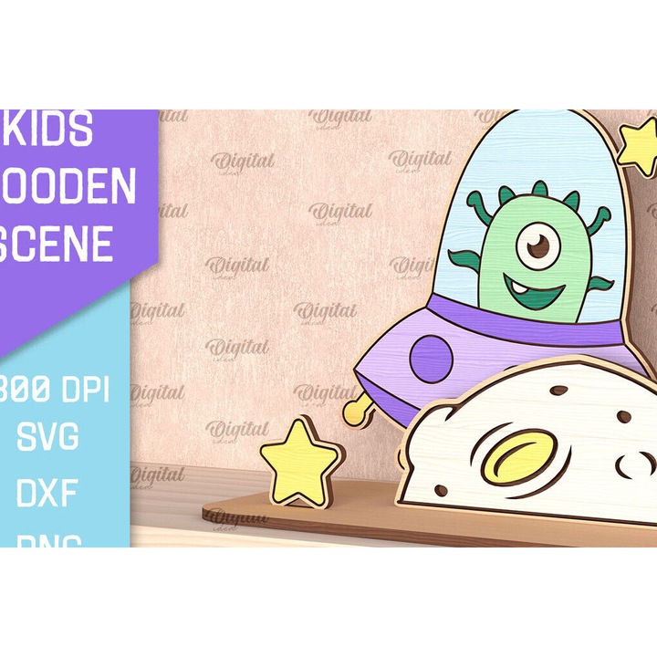 Cort pentru copii Alien, Intrahome, 30x20 cm, din plywood 3mm-4mm, ideal pentru decorare si proiecte DIY