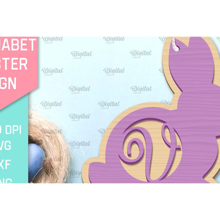 Litere decorative din lemn, Intrahome, alfabet pascal, 15x15 cm, set de 2, plywood 3mm-4mm