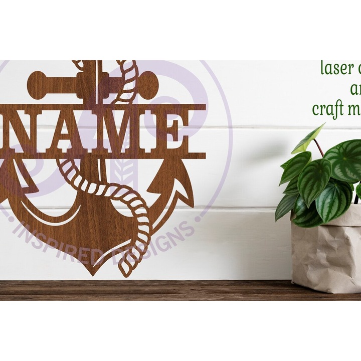 Placa decorativa din lemn Plywood 3mm-4mm, Anchor Two Layer Name Sin, 6x6 cm, set