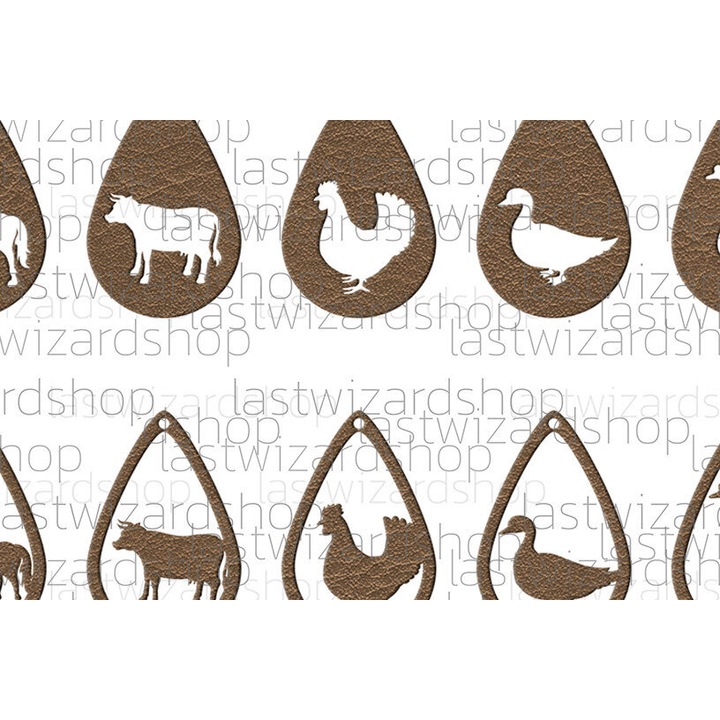 Cercei Animale, Intrahome, 3x3 cm, din lemn de placaj, pentru decorare si proiecte DIY