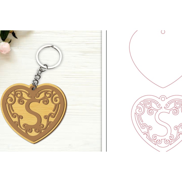 Breloc litera S, Intrahome, 6x6 cm, din plywood 3mm-4mm, pentru decoratiuni si proiecte DIY