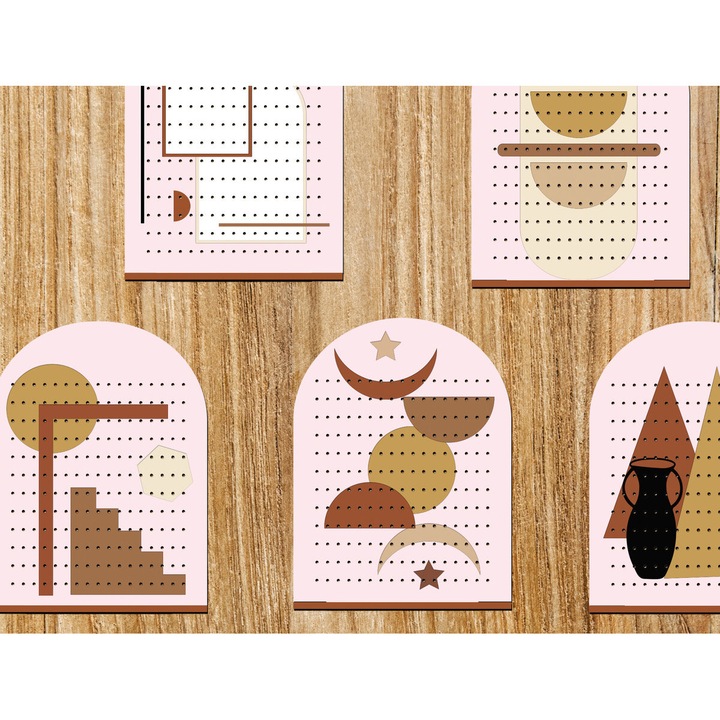 Cercei minimalistici Boho, Intrahome, 3x3 cm, din plywood, set