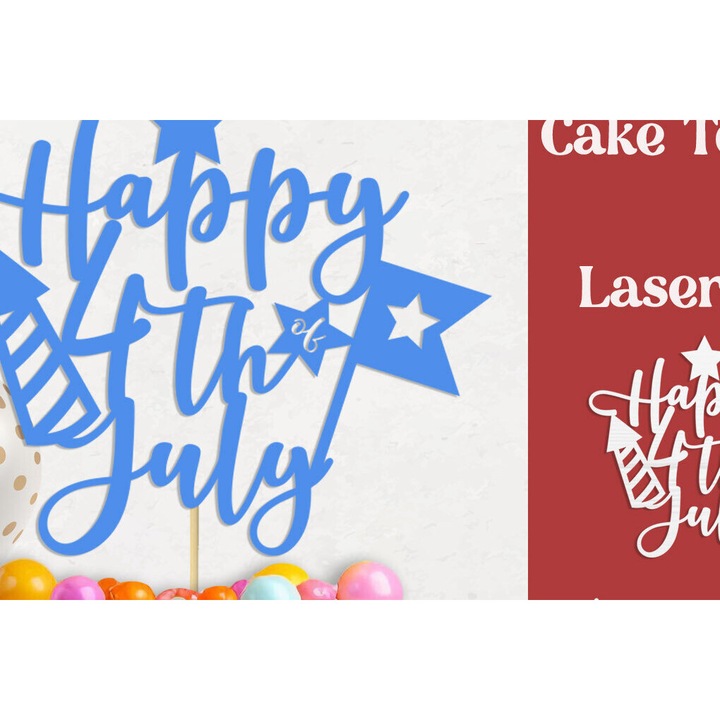 Topper tort 4e Iouliou, patriotic, 30x20 cm, din plywood, set decorativ