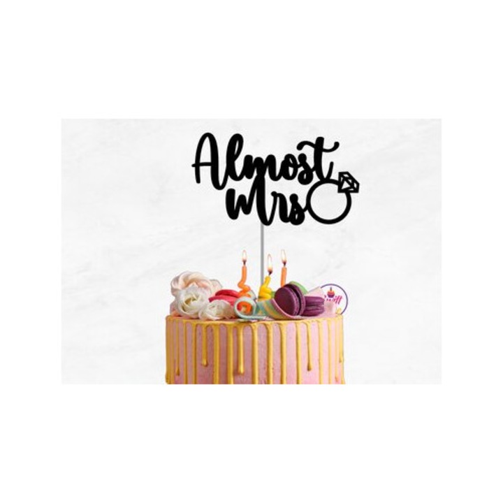 Decoratiune tort logodna Schedon Mrs, Intrahome, 15x15 cm, din plywood, pentru petreceri