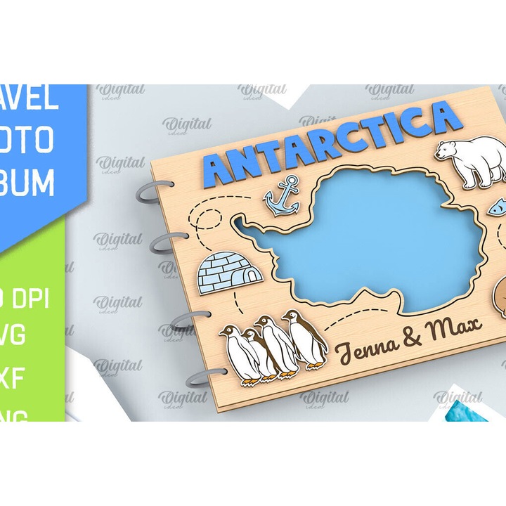 Album foto Antarktike, Intrahome, 30x20 cm, din plywood, 3mm-4mm, pentru decorare si proiecte DIY