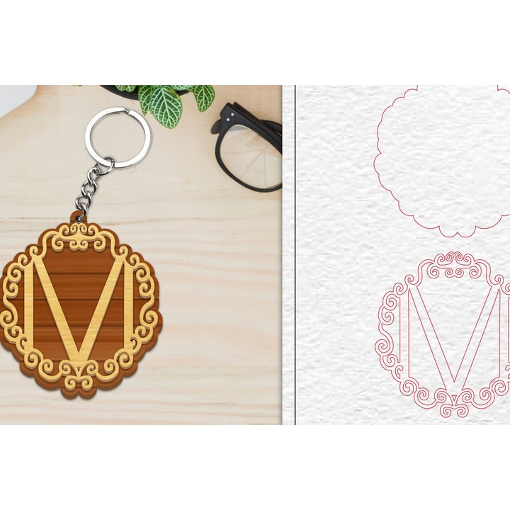 Breloc litera M, Intrahome, 6x6 cm, din plywood 3mm-4mm, pentru decorare si proiecte DIY