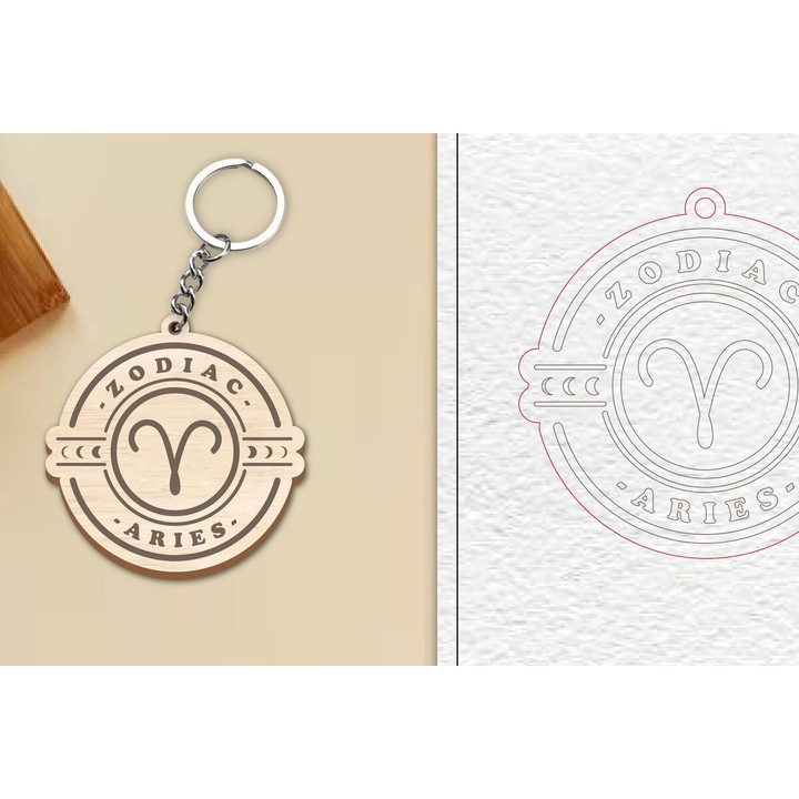 Breloc din lemn, Intrahome, Kope Mprelok Kriou, 6x6 cm, 3mm-4mm grosime, pentru decorare si proiecte DIY