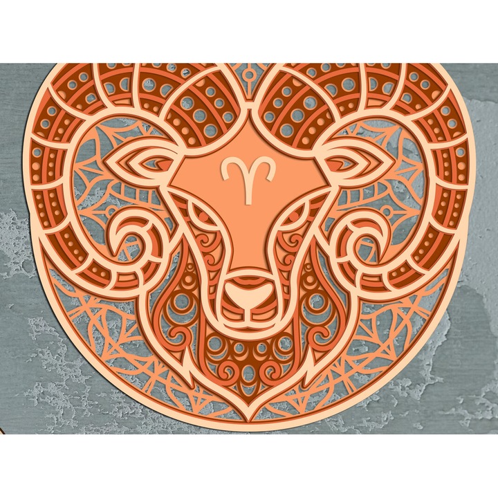 Panou decorativ de perete Aries Zodiac, Intrahome, 40x40 cm, din plywood 3mm-4mm, ideal pentru decorare si proiecte DIY