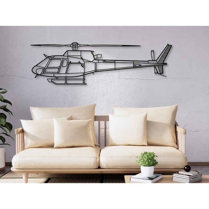 Plansa decorativa elicopter AS350, Intrahome, 15x15 cm, din plywood 3mm-4mm, pentru proiecte DIY