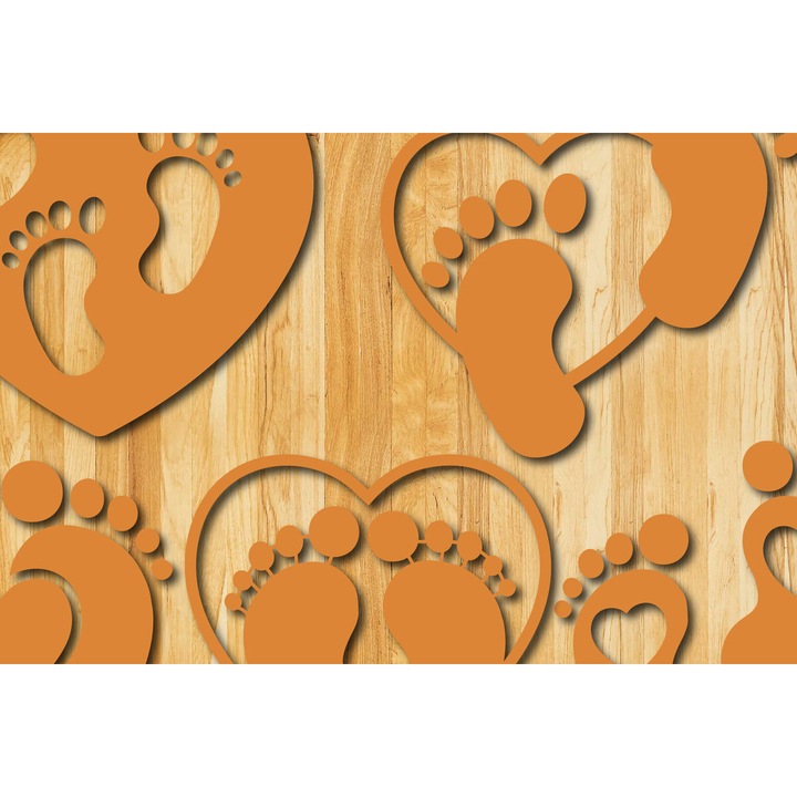 Set 3D Baby Foot cu Taietura in Forma de Inima, Intrahome, Plywood 3mm-4mm, 15x15 cm