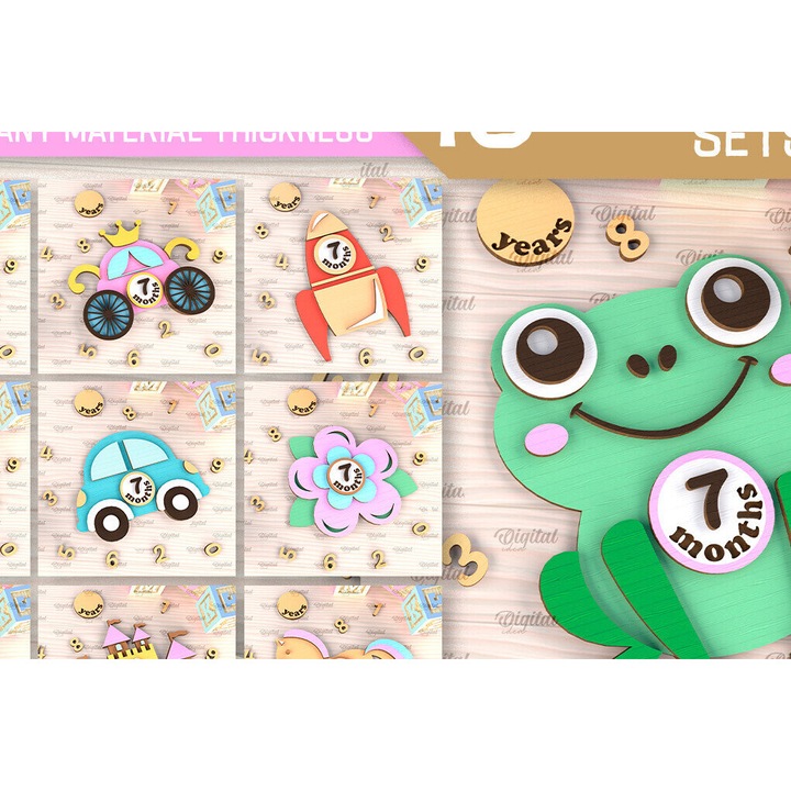 Set de carduri pentru bebelusi Moro Milestone, Intrahome, 30x20 cm, din plywood, 3mm-4mm, pentru decoratiuni si proiecte DIY