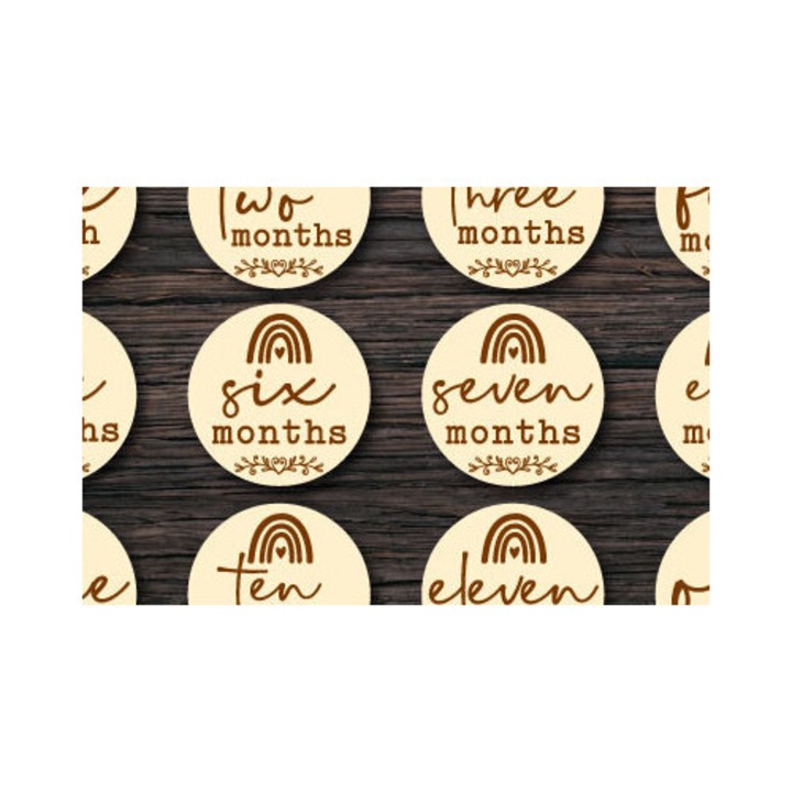 Set de carduri pentru etape lunare bebelusi, Intrahome, model Schedio, 15x15 cm, din plywood 3mm-4mm