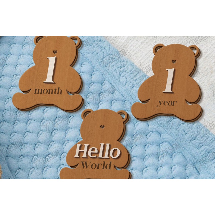 Decoratiune camera copilului, Intrahome, Baby Milestone, 15x15 cm, din plywood 3mm-4mm