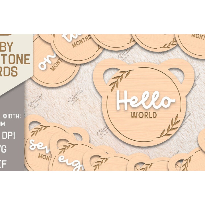 Set de carduri pentru bebelusi, Intrahome, 30x20 cm, din plywood, pentru decoratiuni si proiecte DIY