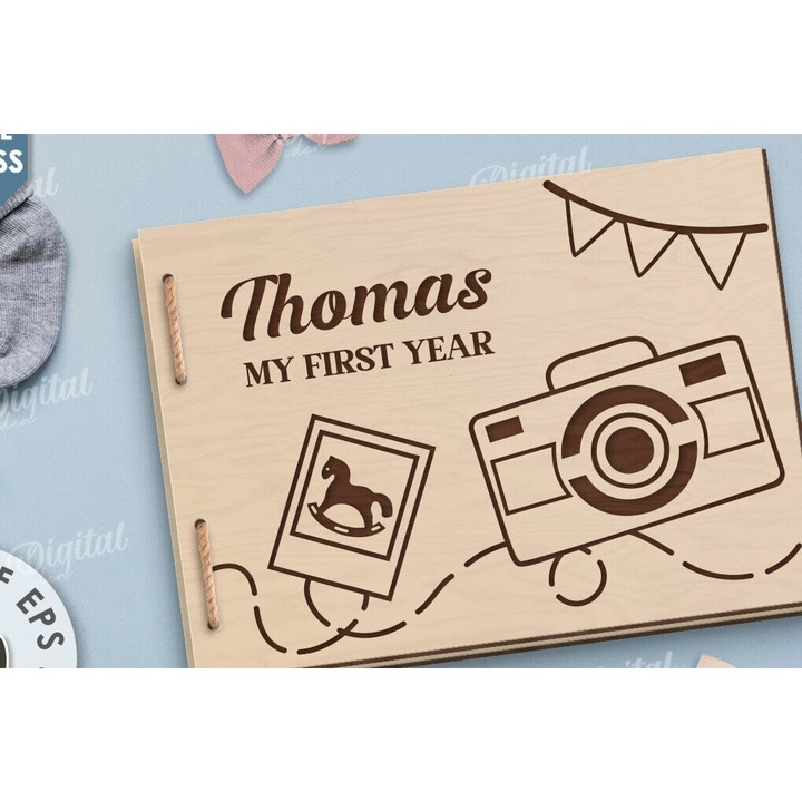 Album foto pentru copii, Intrahome, 30x20 cm, din plywood, cu laser, 3mm-4mm